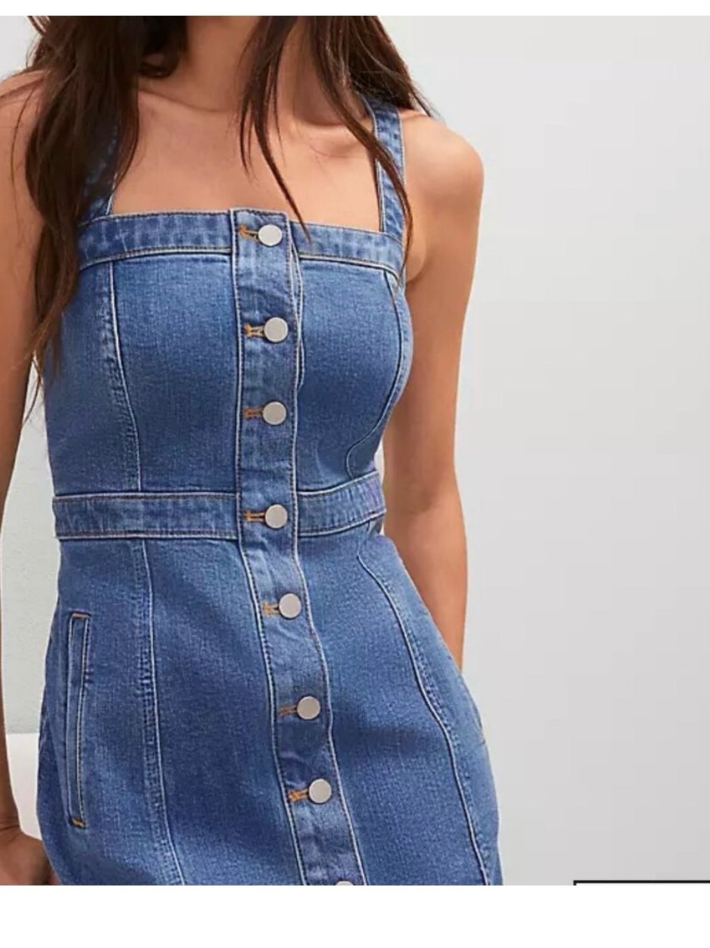 Ann Taylor Blue Denim Midi Dress with Front Buttons